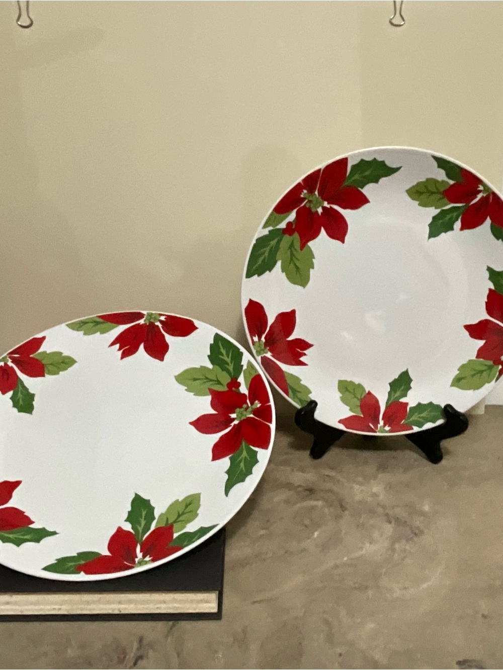 Martha Stewart Woodland Holiday Two 11” Poinsettia Dinner Plates